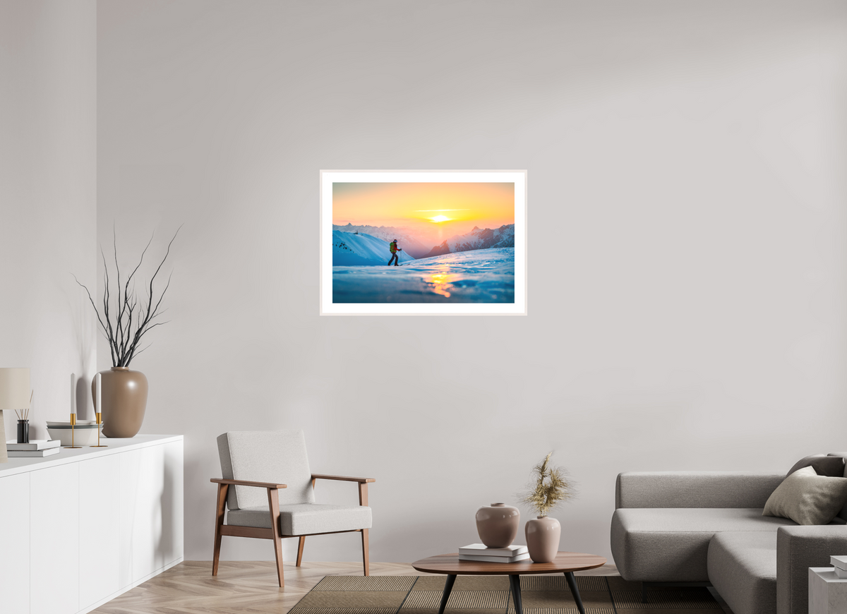 90 x 60 cm, Rahmen-Weiß Ski Tour Sunset, Stuben Arlberg