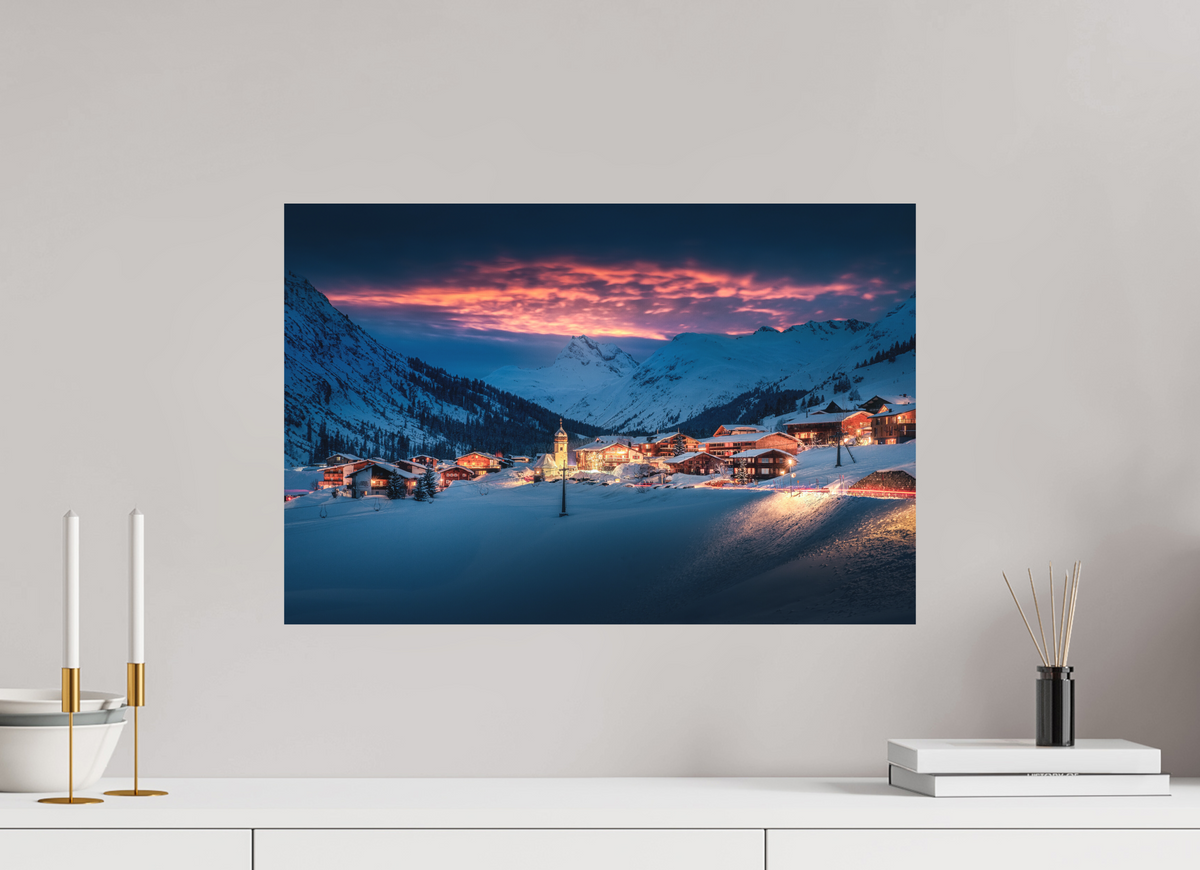 60 x 40 cm, Papierprint ohne Rahmen Zug Village, Arlberg