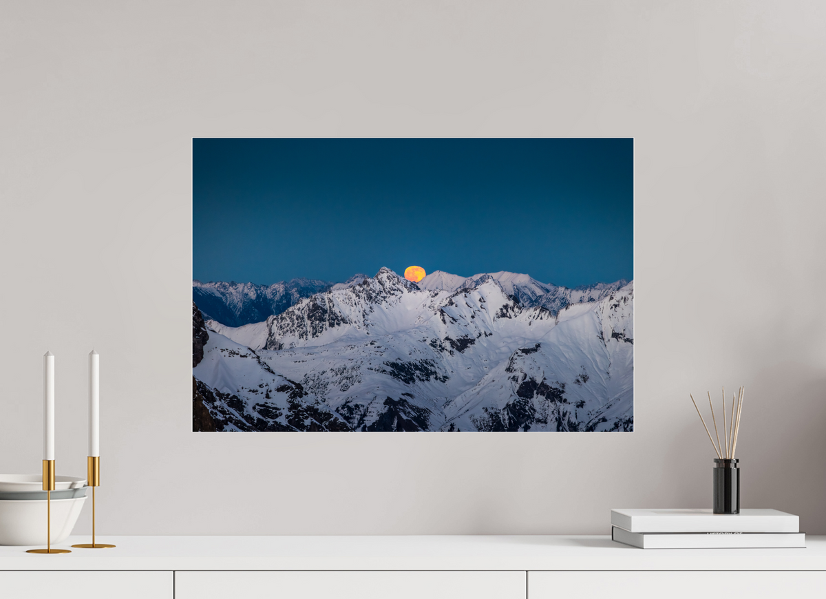 60 x 40 cm, Photo Print Under Acrylic Glass Moonrise at Trittkopf, Arlberg