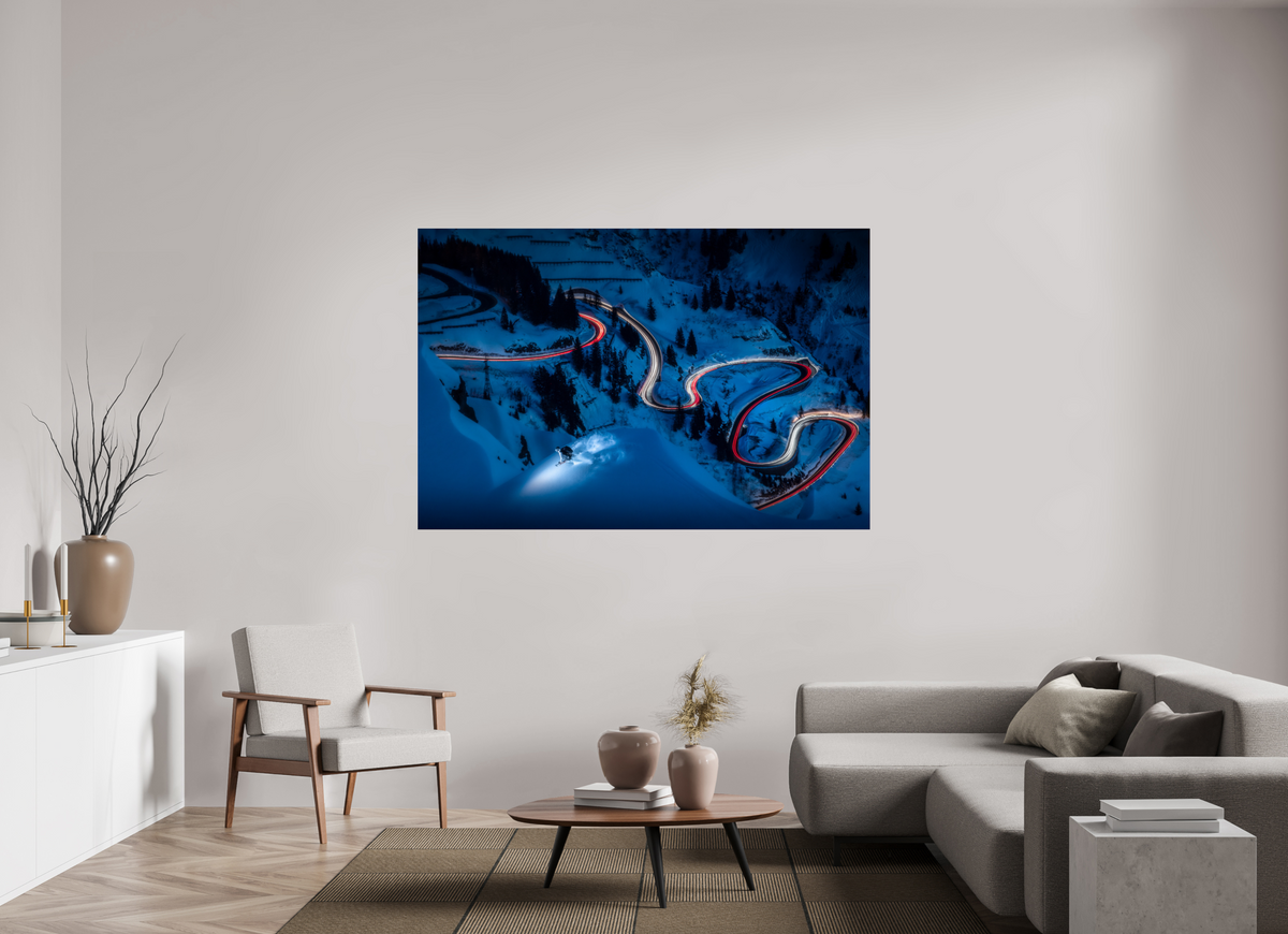 180 x 120 cm, Photo Print Under Acrylic Glass Light Painted Skiing at Night