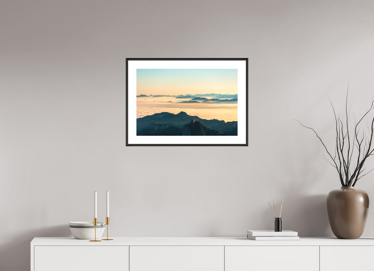 60 x 40 cm, Rahmen-Schwarz Säntis Morning Layers, Switzerland