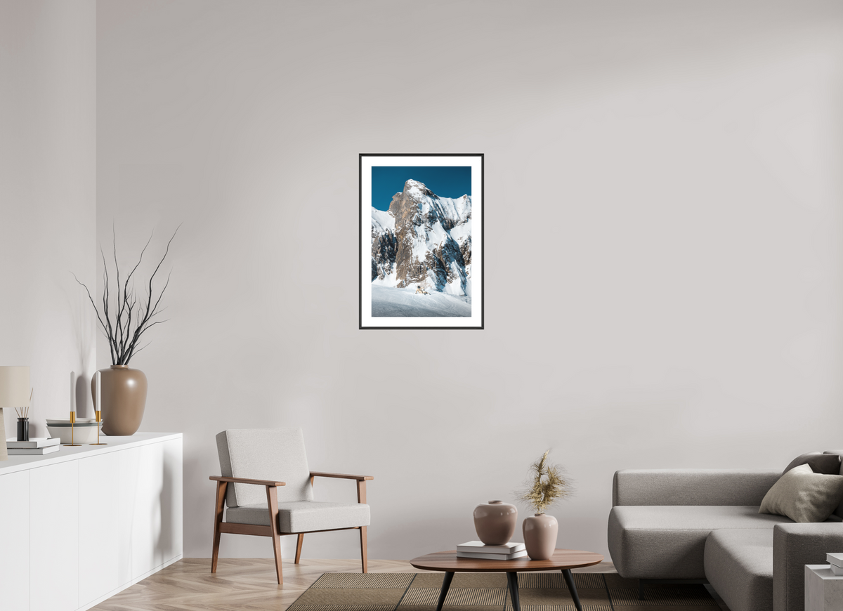 50 x 75 cm, Rahmen-Schwarz Snowy Rock Face in Winter