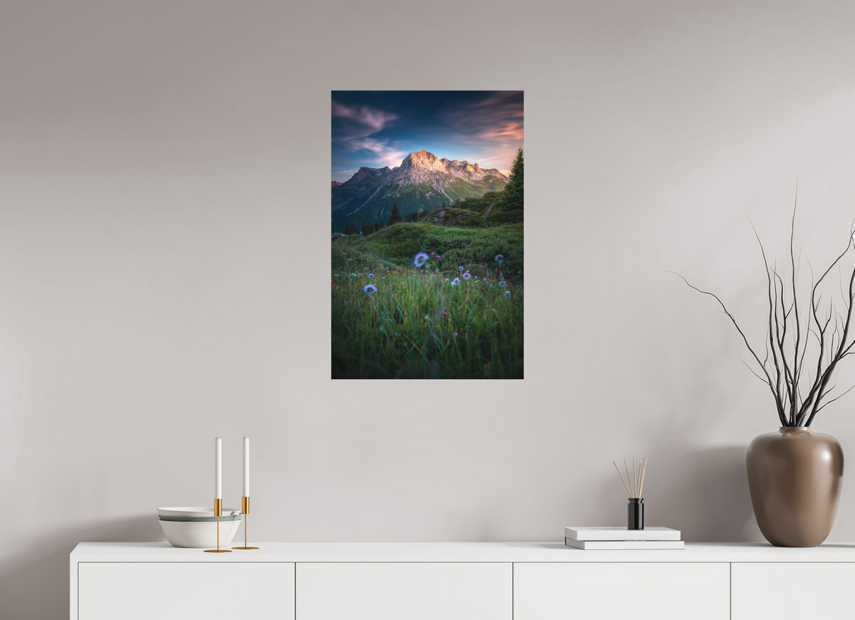 50 x 75 cm, Papierprint ohne Rahmen Omeshorn Sunset, Lech Austria