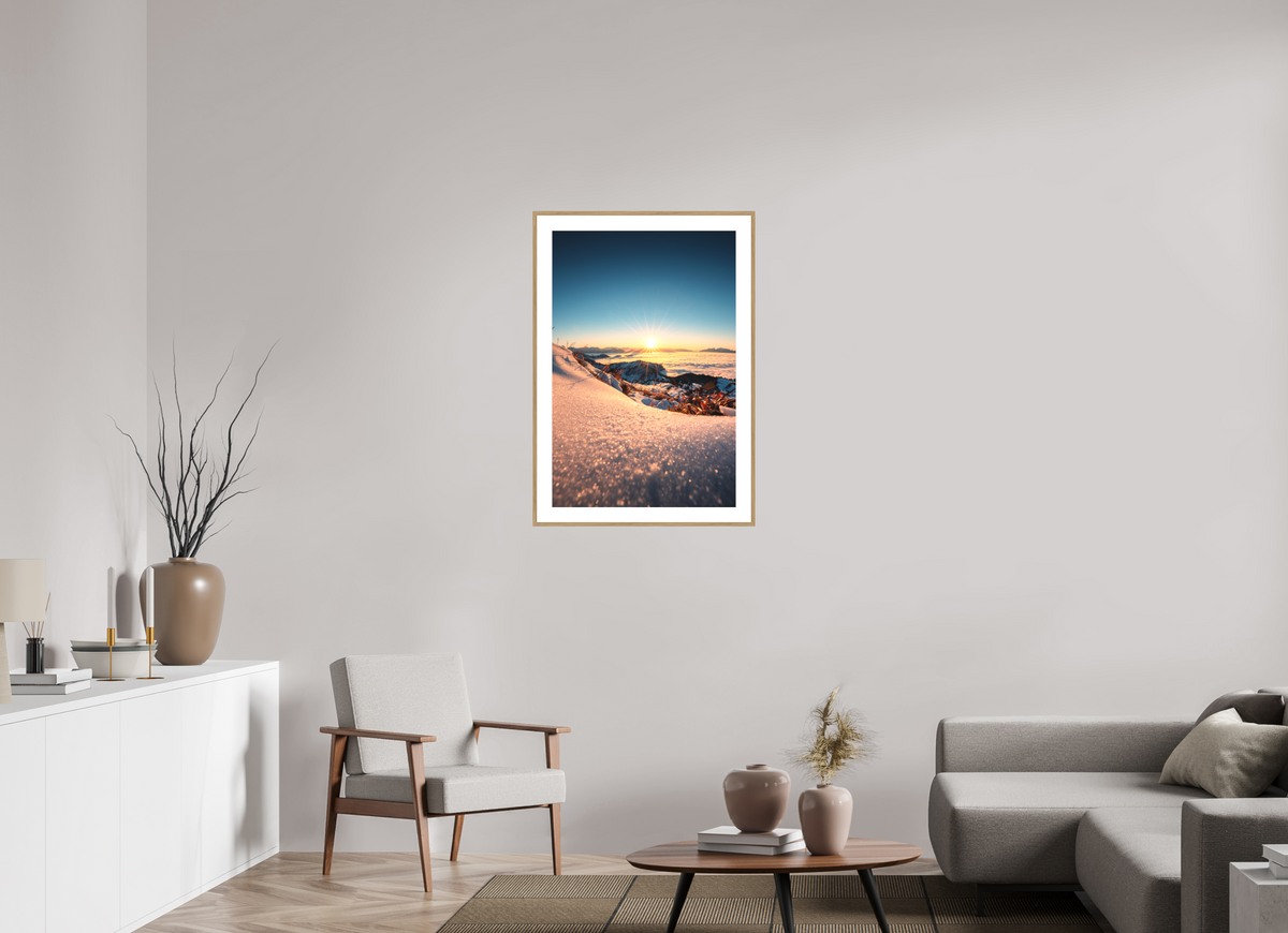 60 x 90 cm, Rahmen-Holzoptik Sunset Mountain Layers, Vorarlberg