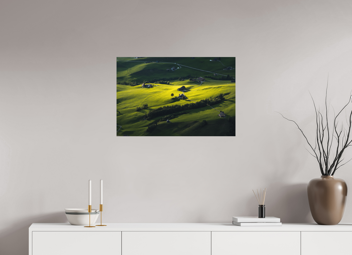 75 x 50 cm, Papierprint ohne Rahmen Swiss Farmland at Hoher Kasten, Alpstein