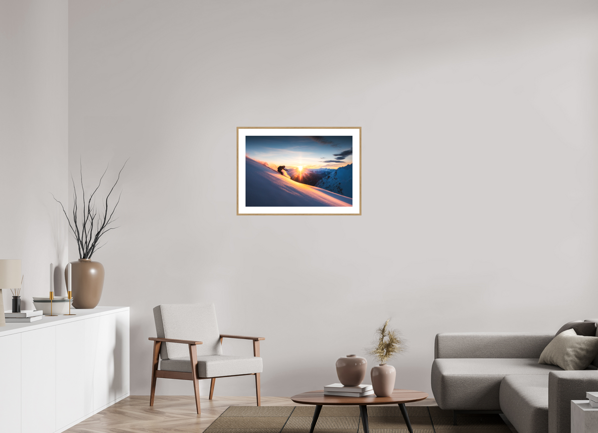 75 x 50 cm, Rahmen-Holzoptik Ski Sunset at Trittkopf, Zürs Arlberg