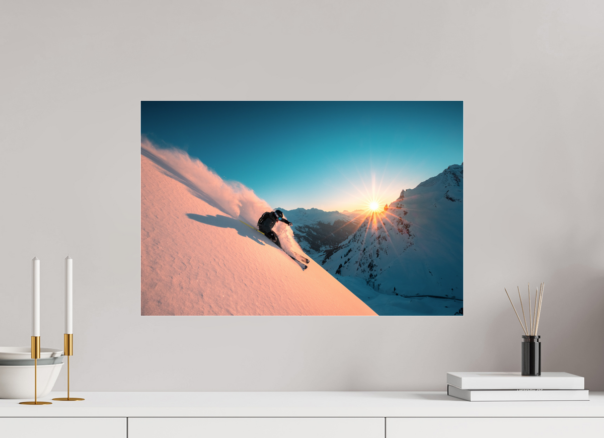 60 x 40 cm, Photo Print Under Acrylic Glass Skiing Into the Sunset, Flexenpass