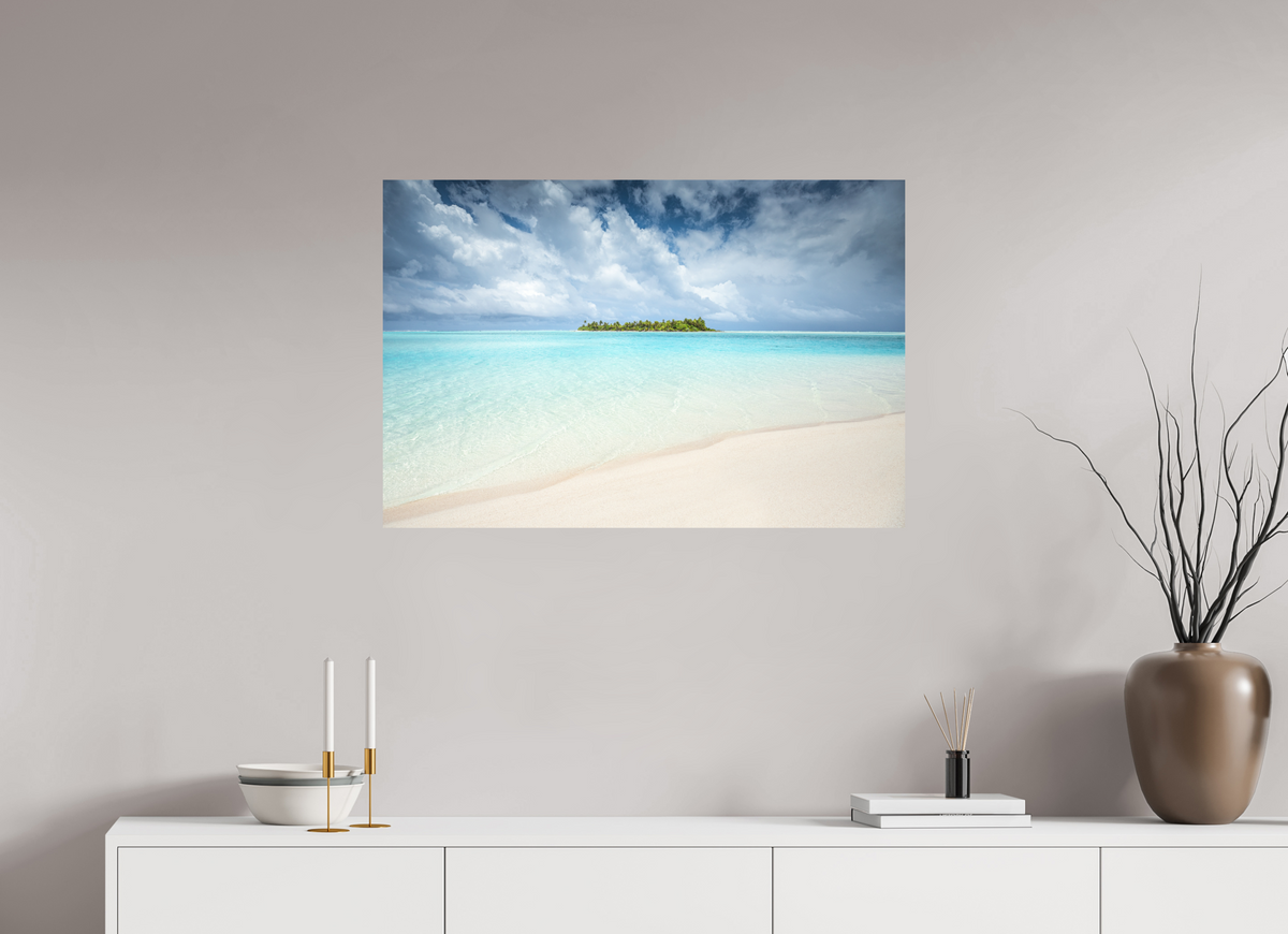 90 x 60 cm, Papierprint ohne Rahmen Island in the Lagoon, Aitutaki