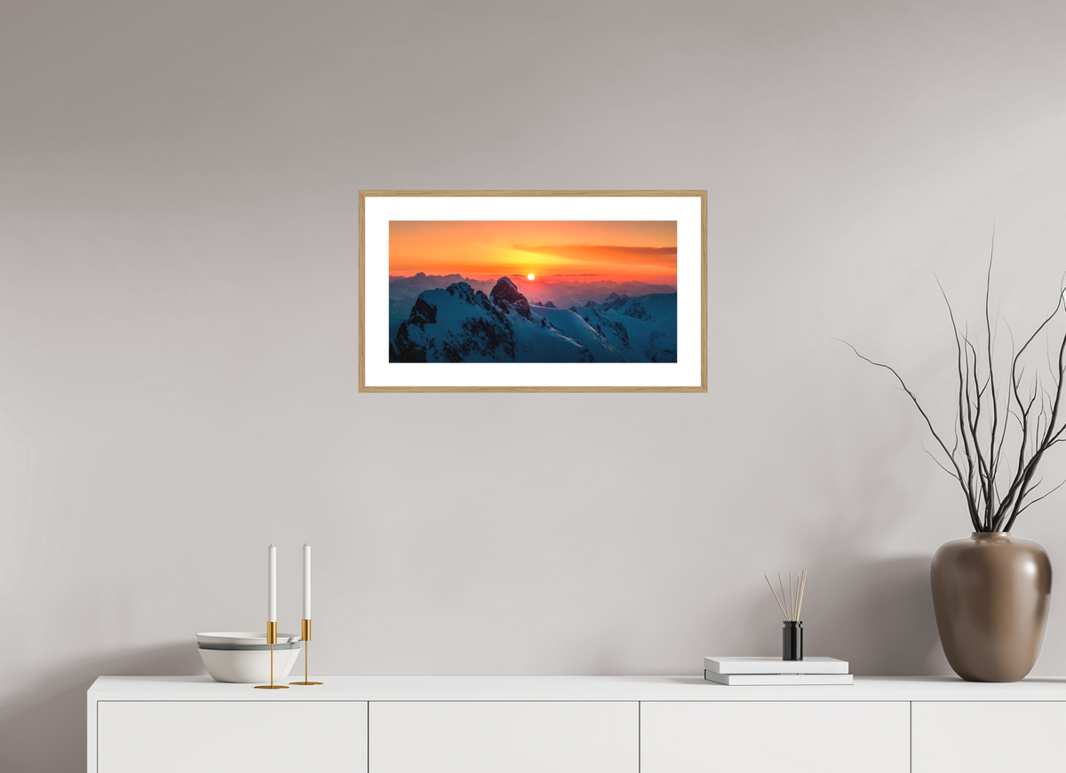 60 x 30 cm, Rahmen-Holzoptik Winter Sunset Above Lech Zürs, Arlberg