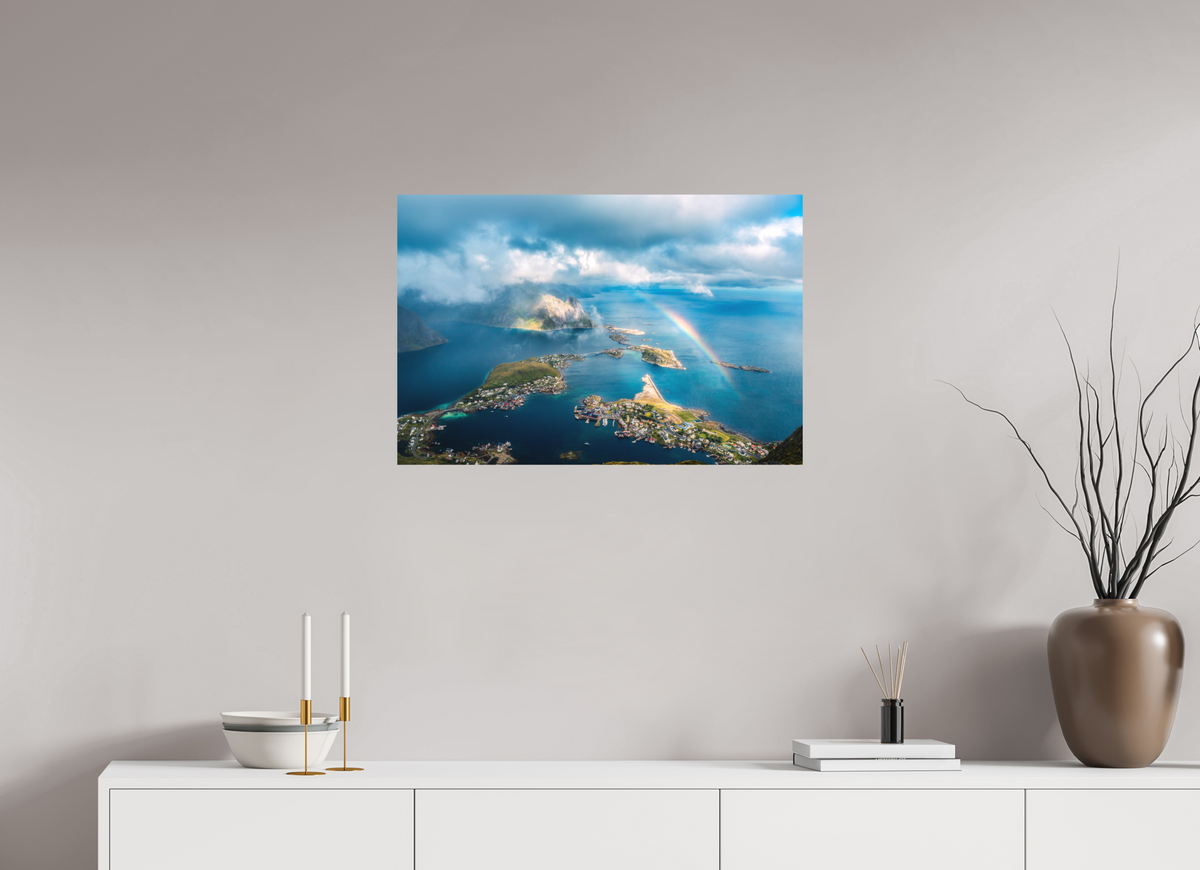 75 x 50 cm, Papierprint ohne Rahmen Rainbow over Reinebringen, Lofoten