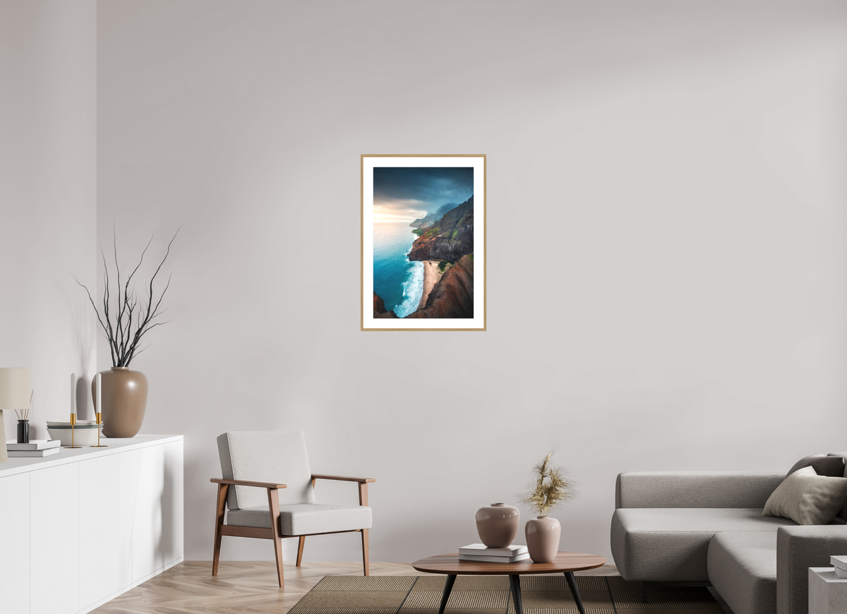 50 x 75 cm, Rahmen-Holzoptik Coastline Viewpoint, Kauai