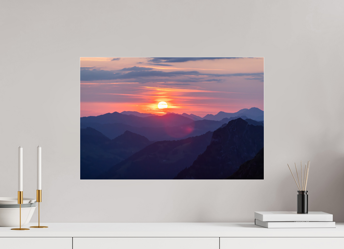 60 x 40 cm, Photo Print Under Acrylic Glass Hohe Matona Sunrise Layers, Alps