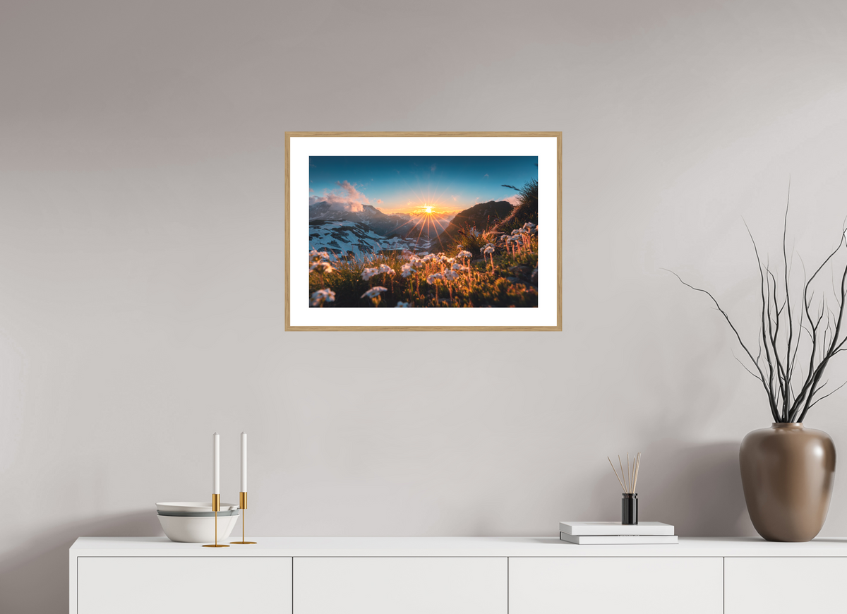 60 x 40 cm, Rahmen-Holzoptik Sunset at the Madloch, Arlberg