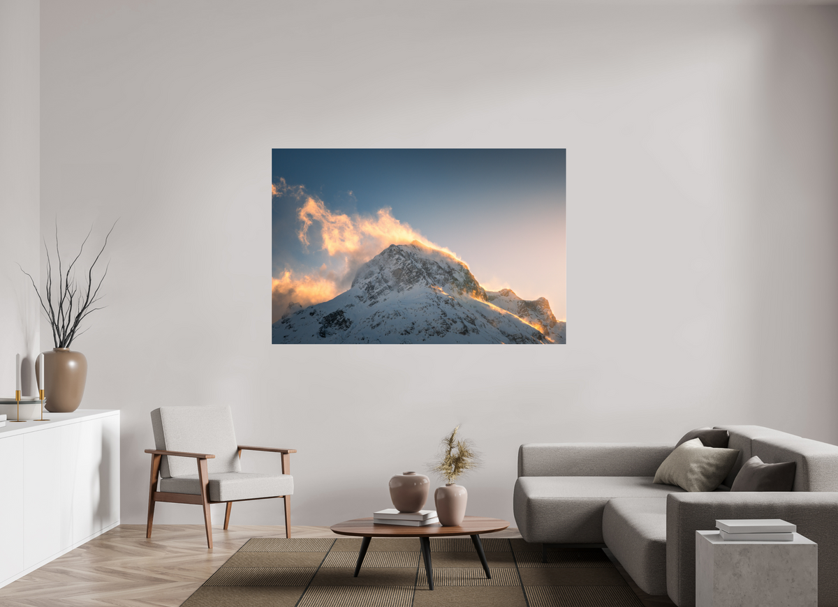 180 x 120 cm, Photo Print Under Acrylic Glass Golden Light on the Omeshorn, Lech