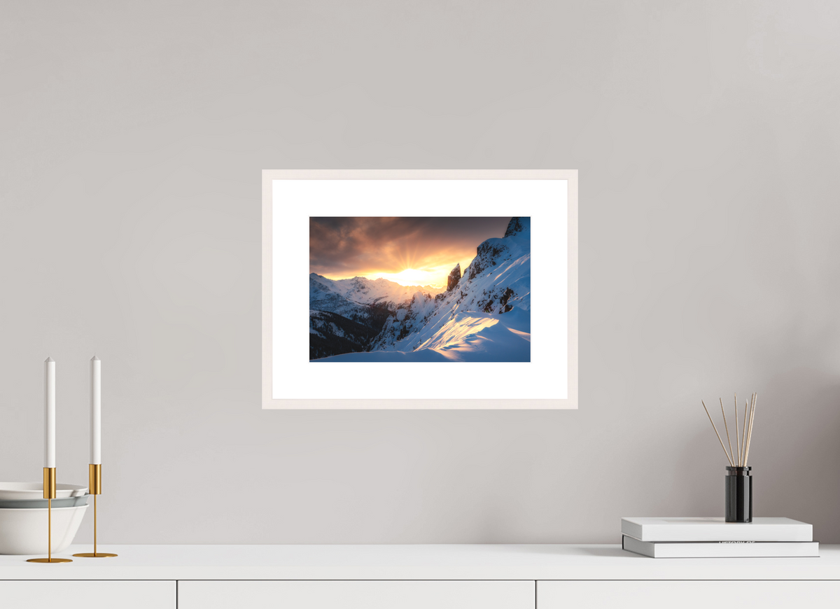 30 x 20 cm, Rahmen-Weiß Black Tower at Sunset, Zürs