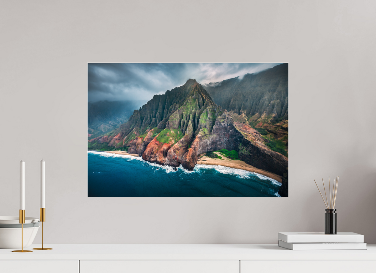 60 x 40 cm, Photo Print Under Acrylic Glass Napali Coast Cliffs, Kauai Hawaii