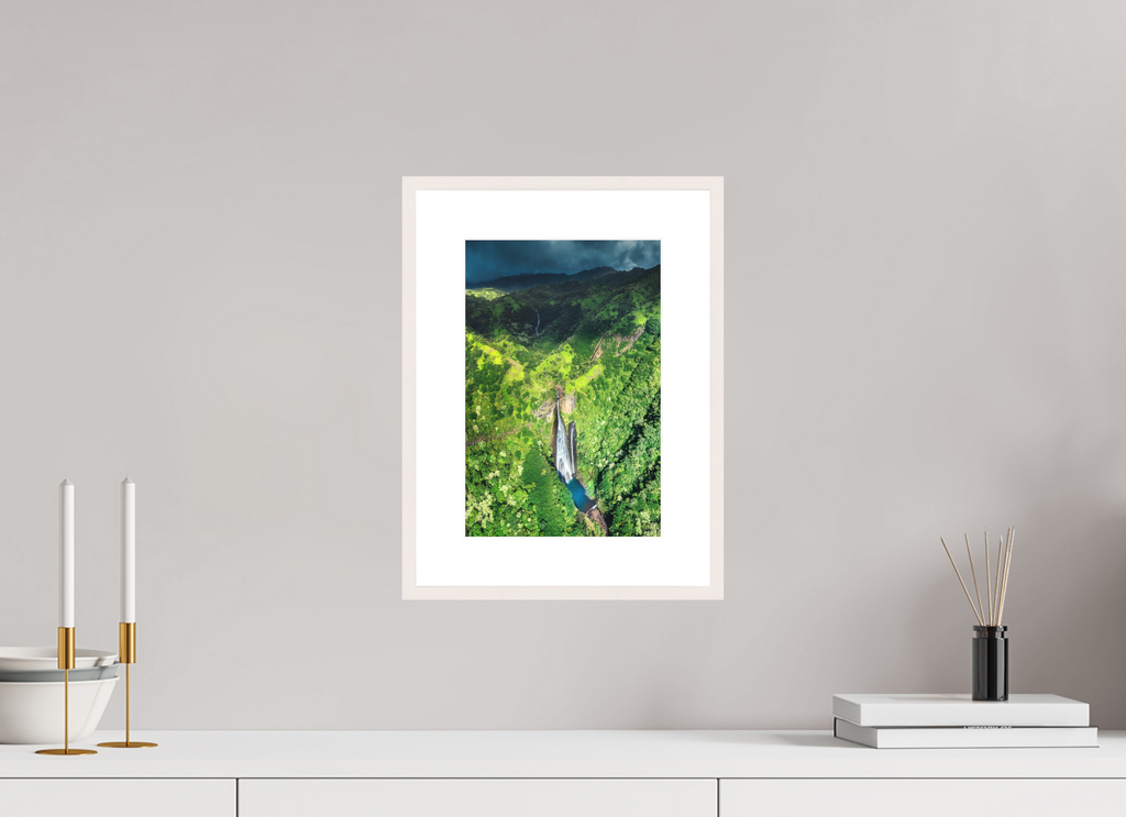20 x 30 cm, Rahmen-Weiß Waterfall From Above, Kauai