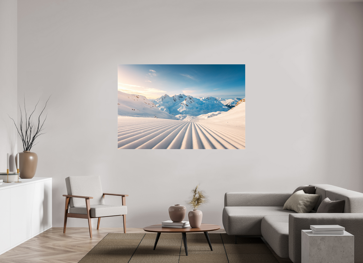 180 x 120 cm, Photo Print Under Acrylic Glass Freshly Groomed Slope, Zürs