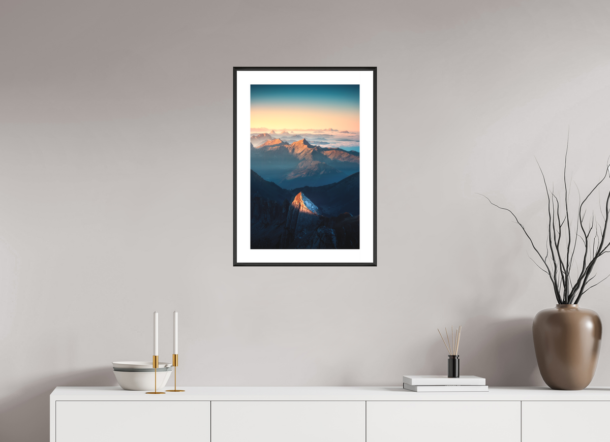 40 x 60 cm, Rahmen-Schwarz Säntis Peak Glow at Sunrise, Switzerland