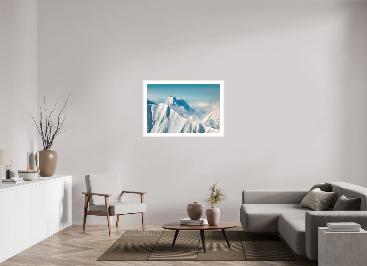 105 x 70 cm, Rahmen-Weiß Omeshorn Cross with Rote Wand in Winter, Arlberg