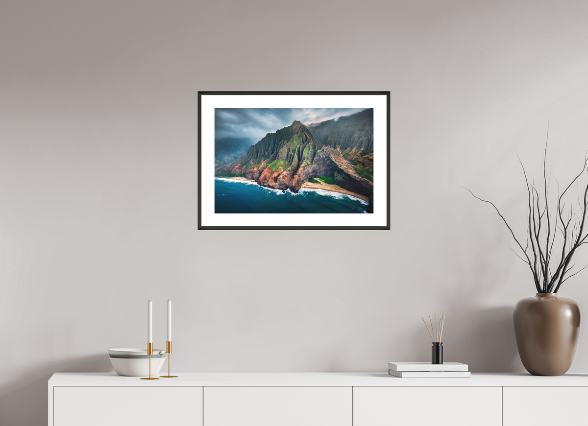 60 x 40 cm, Rahmen-Schwarz Napali Coast Cliffs, Kauai Hawaii