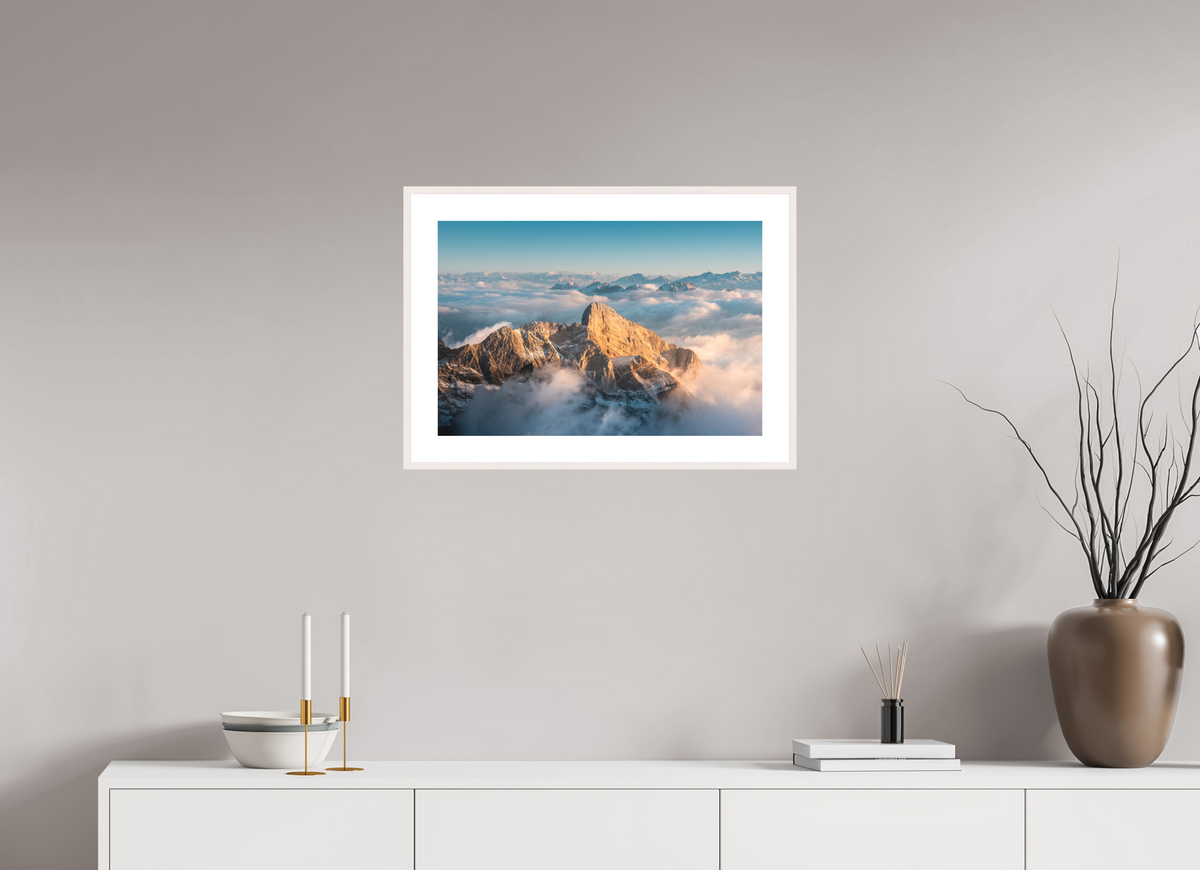 60 x 40 cm, Rahmen-Weiß Säntis Sunset, Switzerland Alps