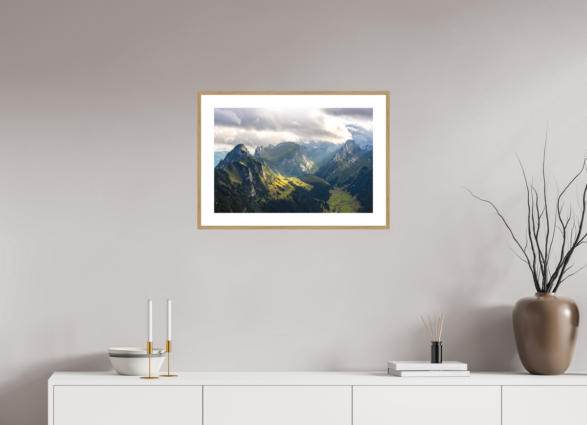 60 x 40 cm, Rahmen-Holzoptik Valley in the Alpstein