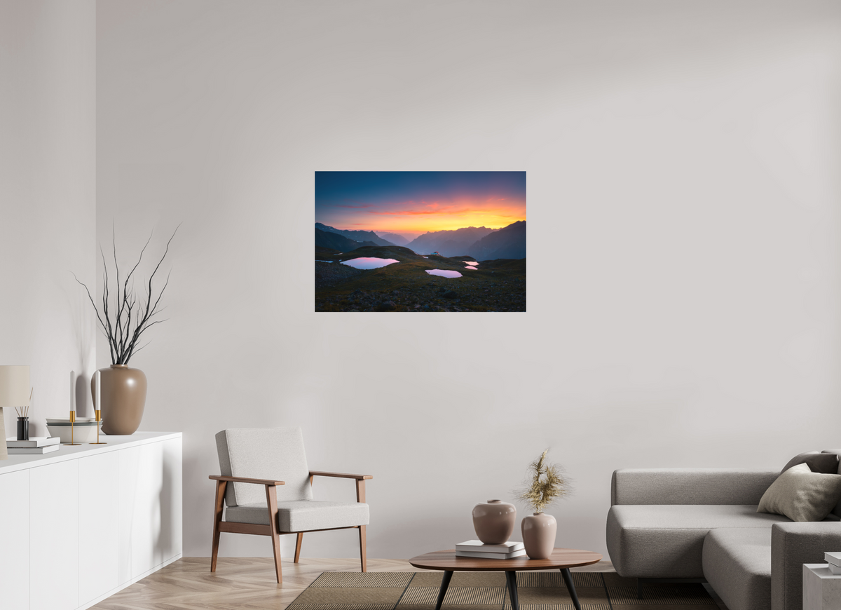 105 x 70 cm, Papierprint ohne Rahmen Mountain Lakes at Sunset