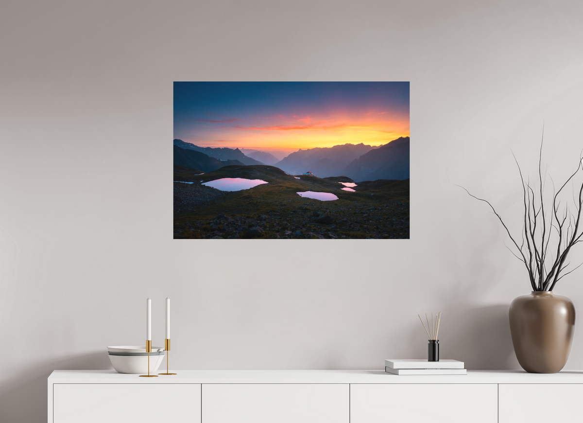 90 x 60 cm, Papierprint ohne Rahmen Mountain Lakes at Sunset
