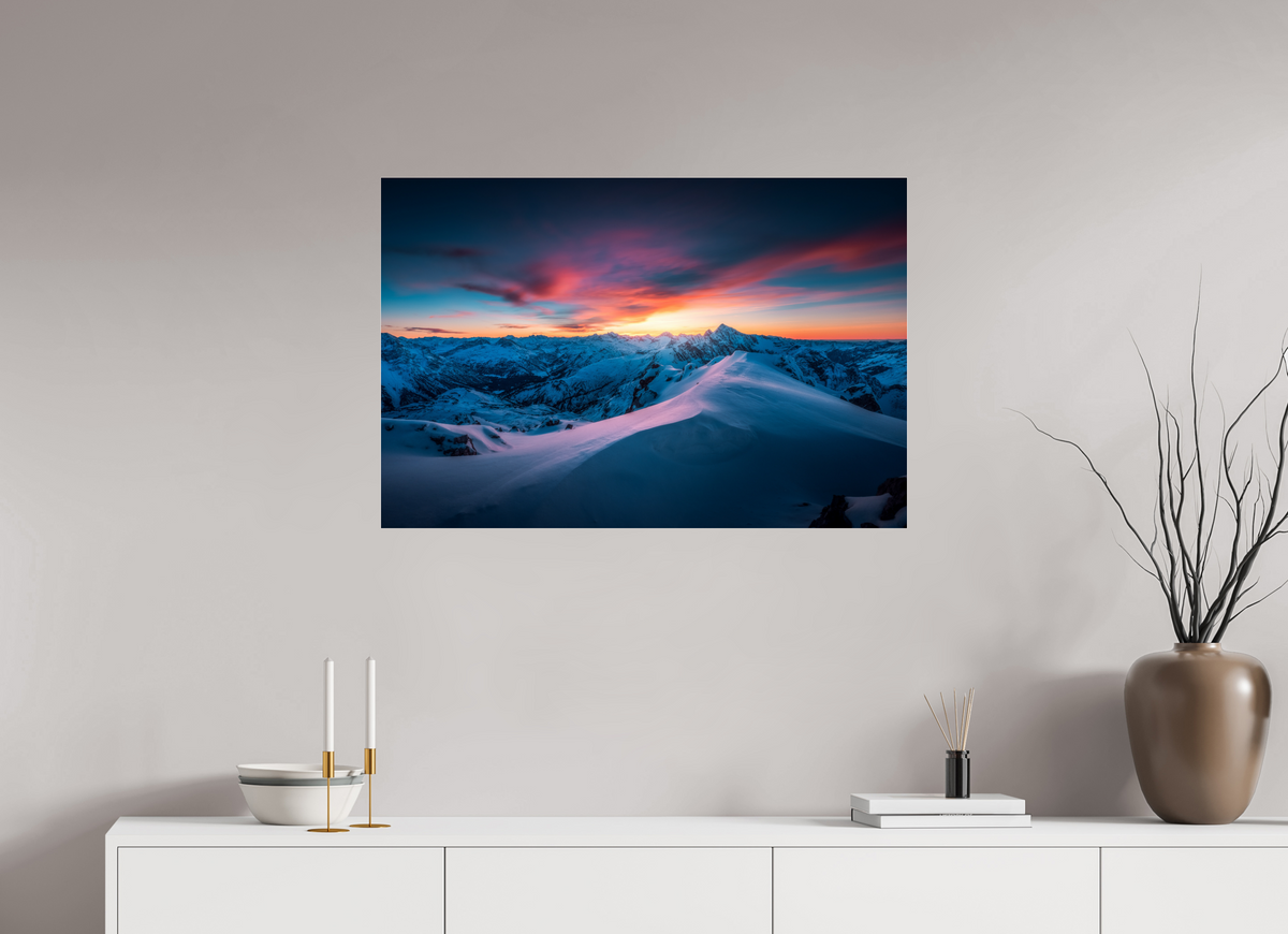 90 x 60 cm, Photo Print Under Acrylic Glass Sunset at the Mohnenfluh, Lech