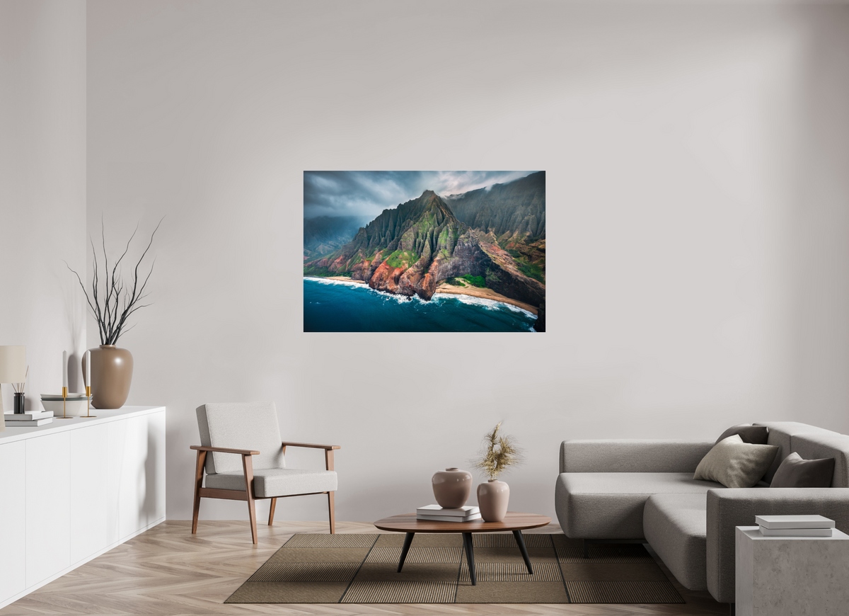 150 x 100 cm, Photo Print Under Acrylic Glass Napali Coast Cliffs, Kauai Hawaii