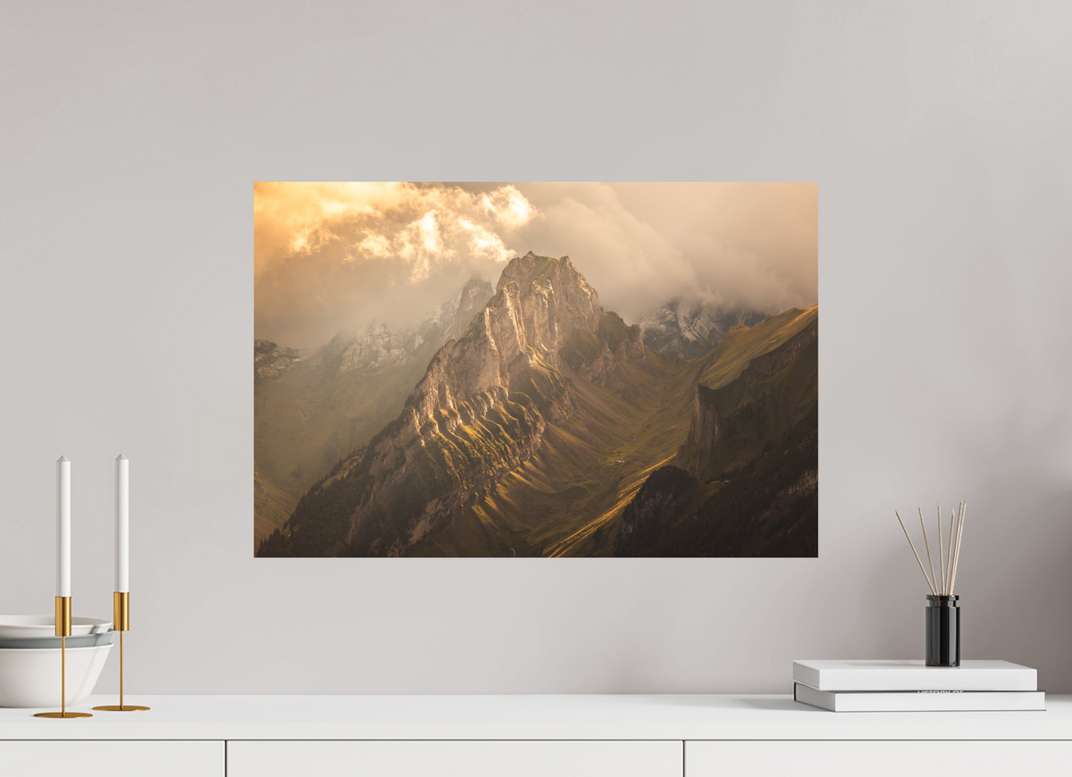 60 x 40 cm, Papierprint ohne Rahmen Mountain Light Through the Clouds, Hoher Kasten