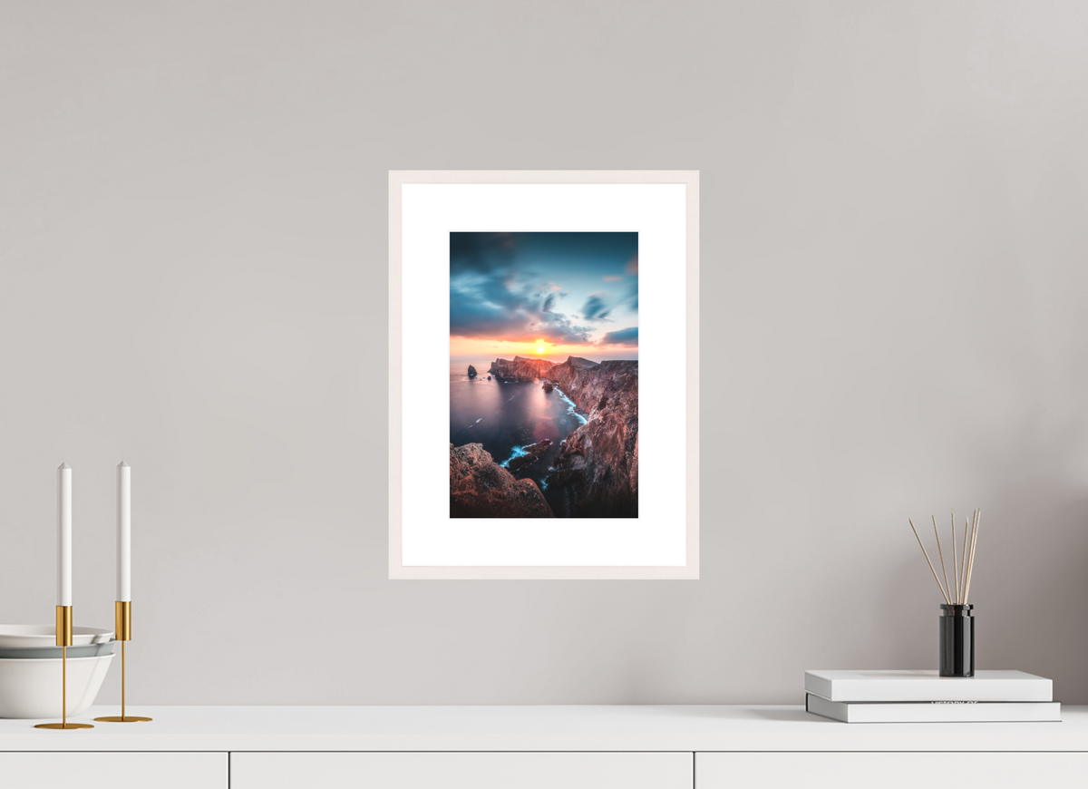 20 x 30 cm, Rahmen-Weiß Sunrise on the Cliff Coast, Madeira