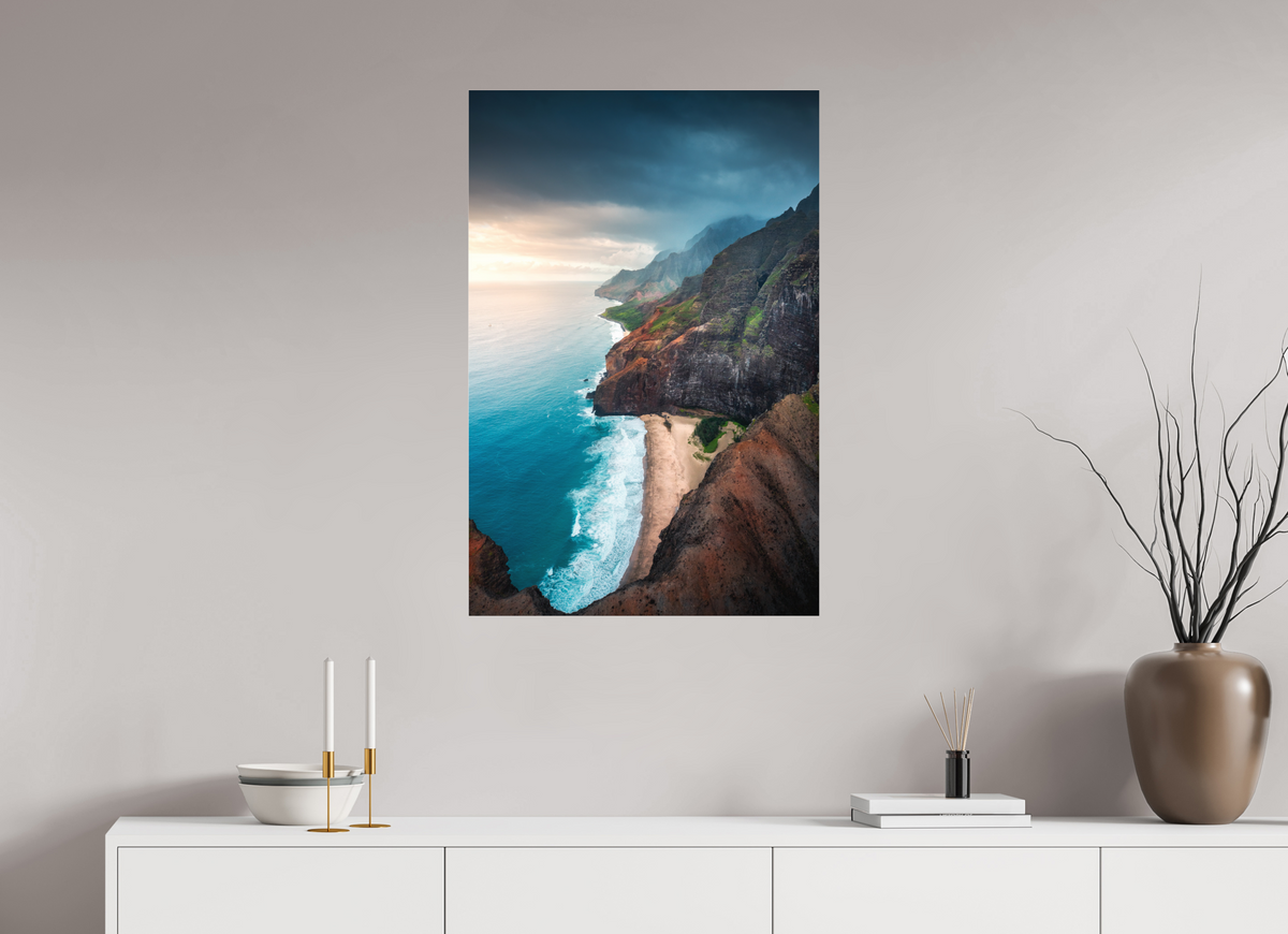 60 x 90 cm, Photo Print Under Acrylic Glass Coastline Viewpoint, Kauai