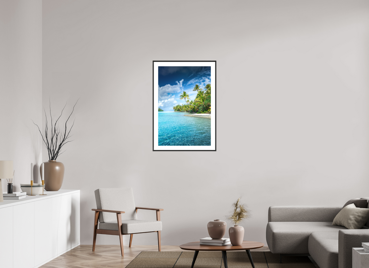 60 x 90 cm, Rahmen-Schwarz Palm Coast, Aitutaki Lagoon