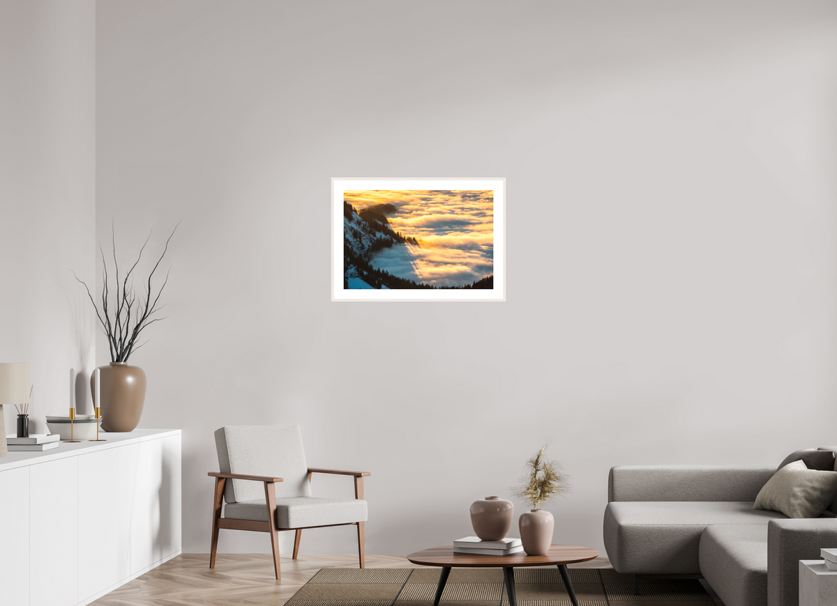 75 x 50 cm, Rahmen-Weiß Sea of Fog at the Hohe Matona, Vorarlberg