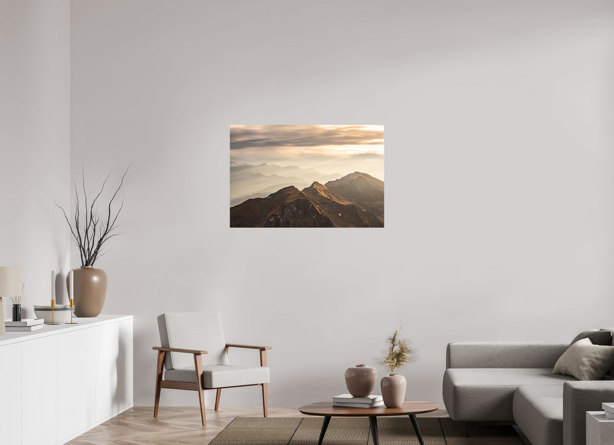 105 x 70 cm, Papierprint ohne Rahmen Alpine Cloud Inversion at Sunset