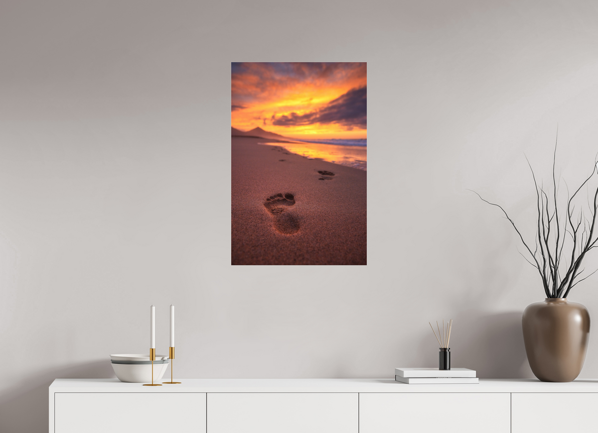 50 x 75 cm, Photo Print Under Acrylic Glass Footprints at Sunset, Cofete, Fuerteventura