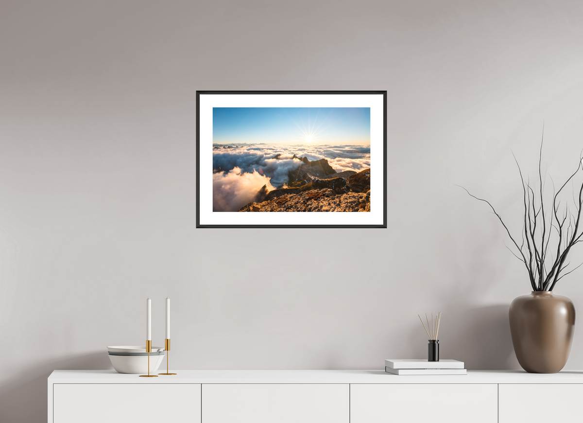 60 x 40 cm, Rahmen-Schwarz Säntis Sunset Clouds, Switzerland