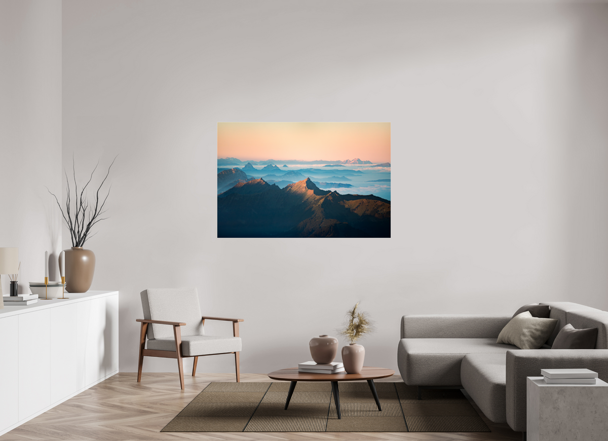150 x 100 cm, Photo Print Under Acrylic Glass Säntis Sunrise, Silhouette Peaks
