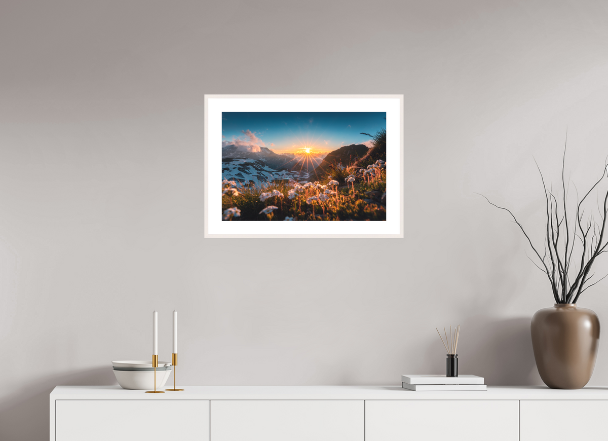 60 x 40 cm, Rahmen-Weiß Sunset at the Madloch, Arlberg