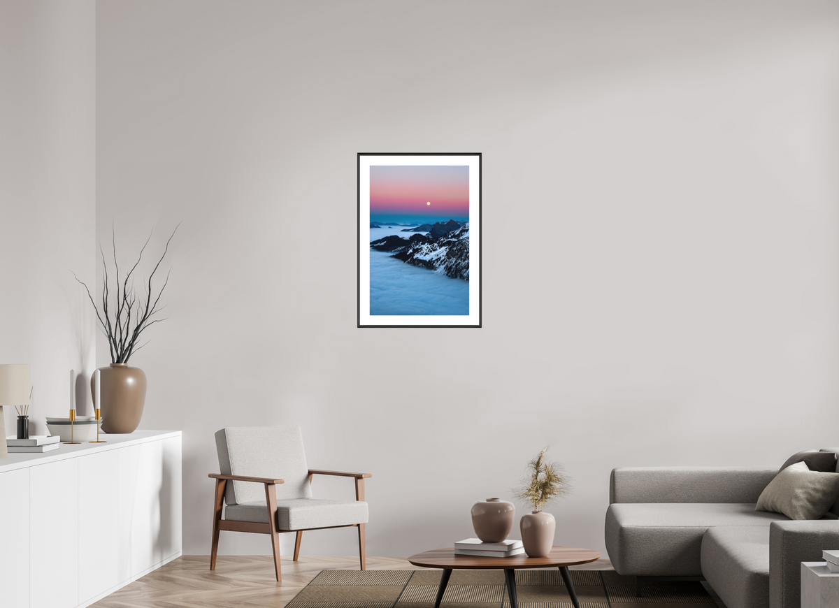 50 x 75 cm, Rahmen-Schwarz Moonrise Over the Sea of Fog, Hohe Matona