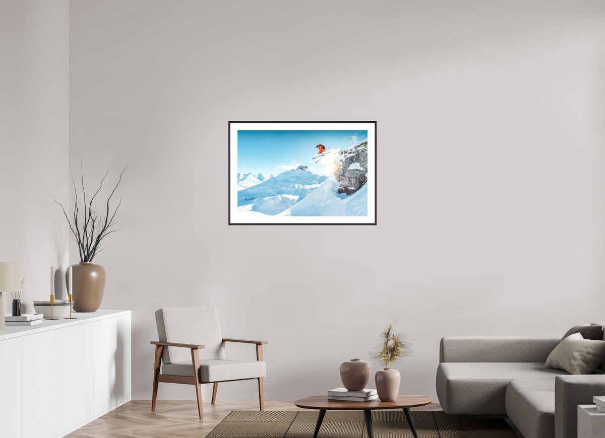 90 x 60 cm, Rahmen-Schwarz Freeride Jump Over the Rocks, Zürs