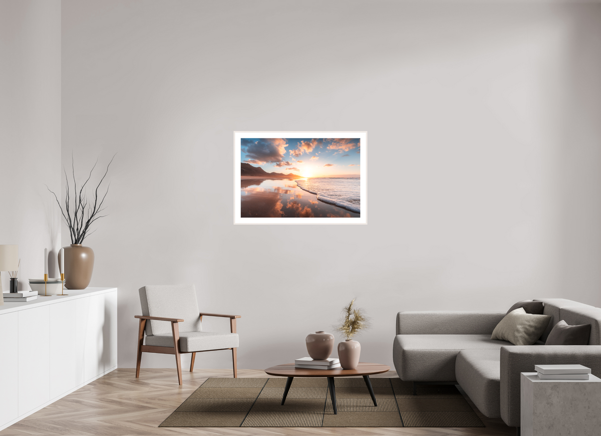 105 x 70 cm, Rahmen-Weiß Sunset Reflections, Fuerteventura