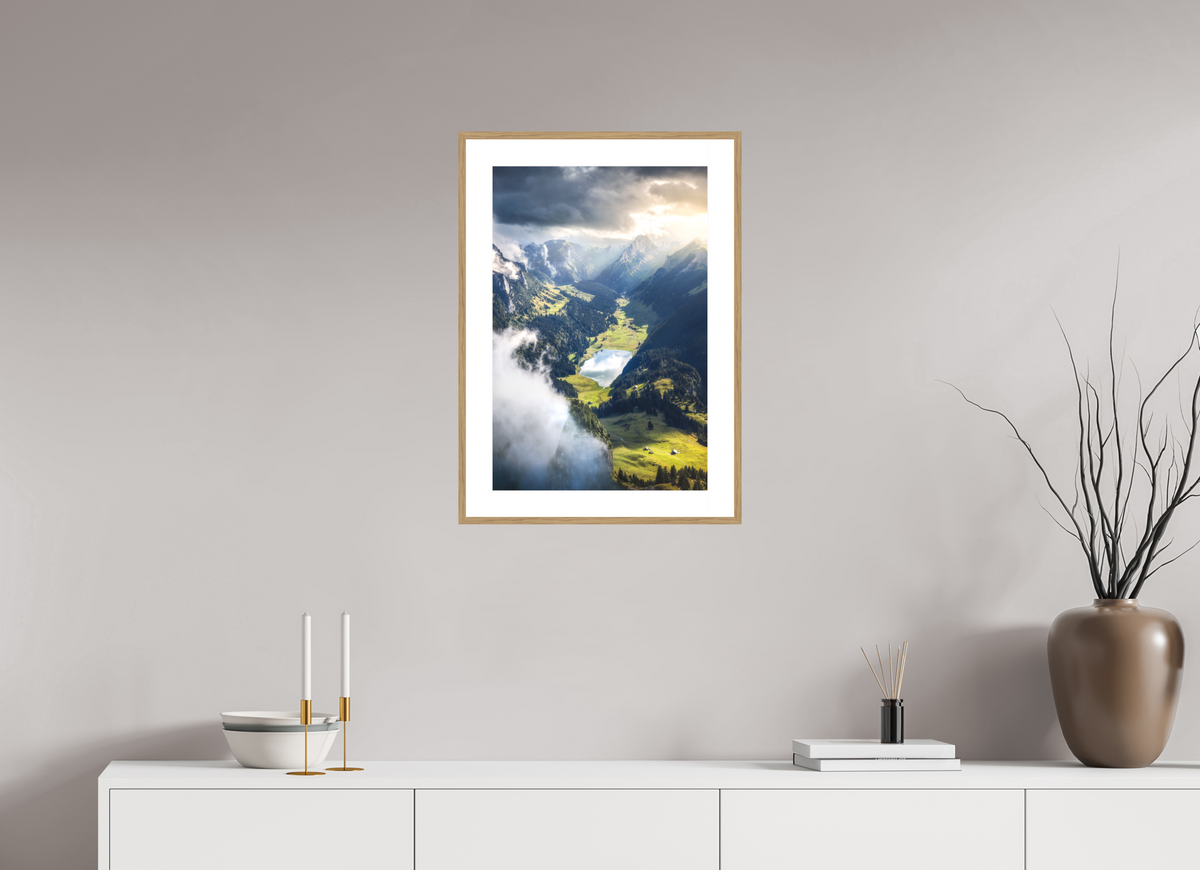 40 x 60 cm, Rahmen-Holzoptik Alpine Valley and Lake, Hoher Kasten