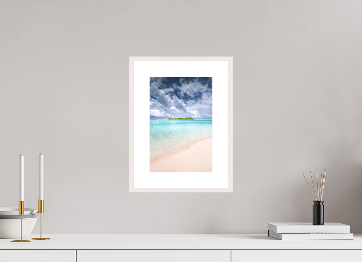 20 x 30 cm, Rahmen-Weiß Tropical Coastline, Aitutaki