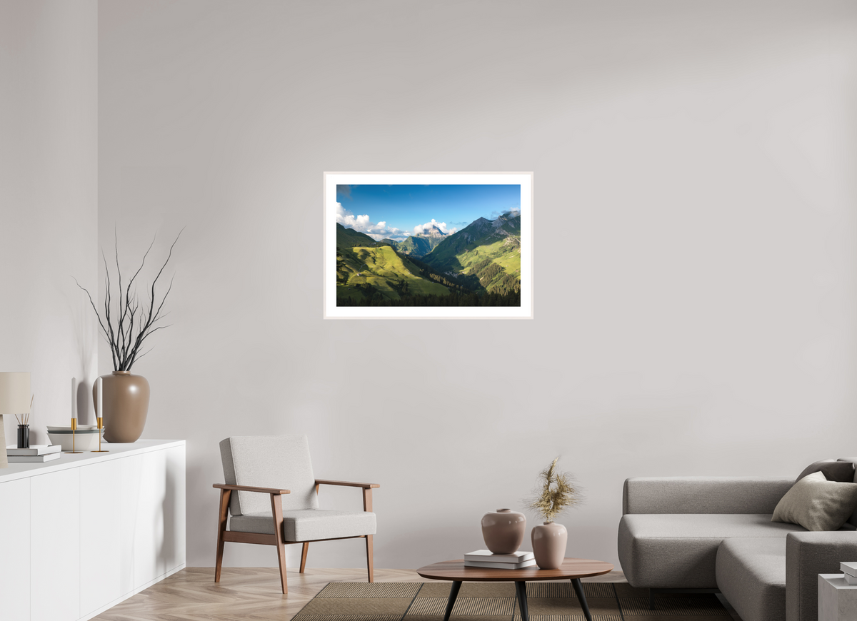 90 x 60 cm, Rahmen-Weiß Valley View to the Biberkopf, Warth
