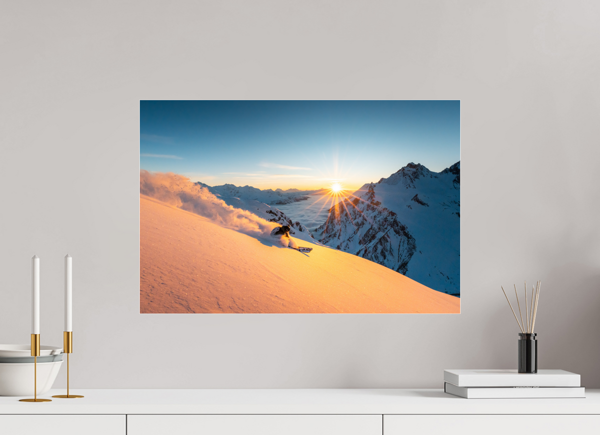 60 x 40 cm, Photo Print Under Acrylic Glass Freeride at Sunset, Trittkopf, Arlberg