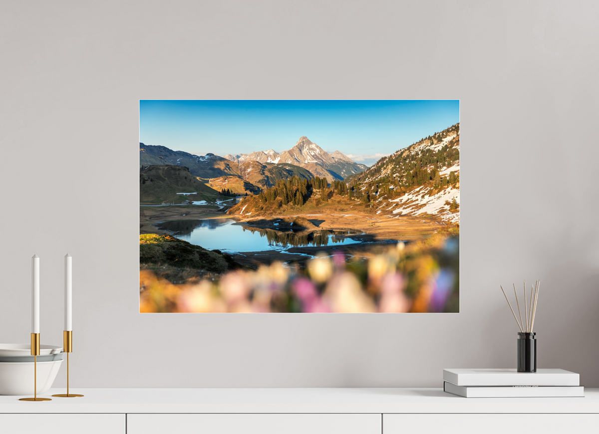 60 x 40 cm, Photo Print Under Acrylic Glass Körbersee Sunset, Warth Arlberg