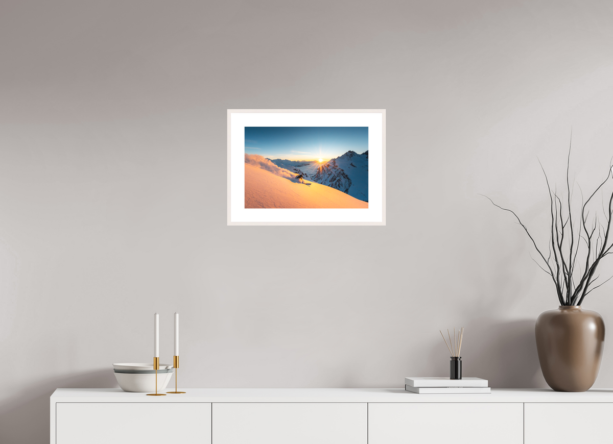 45 x 30 cm, Rahmen-Weiß Freeride at Sunset, Trittkopf, Arlberg
